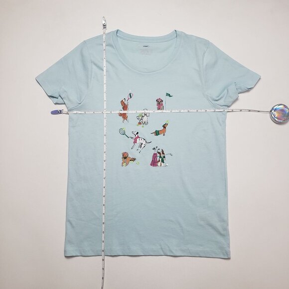 J.Crew Factory Sporty Dogs Graphic Tee Women Medium Light Blue SS Collectors Tee - Picture 4 of 16